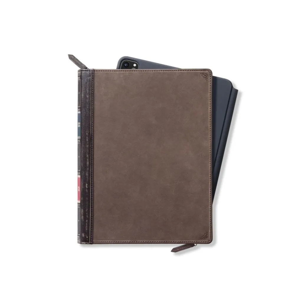 Twelve South BookBook läderfodral för iPad Pro 11" 2020, vintage bokdesign med inbundna pärmar och förstärkta hörn för förbättrat skydd