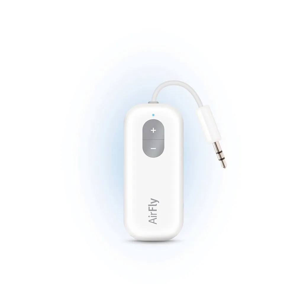 Twelve South AirFly SE, en USB-C-laddningsenhet för trådlösa hörlurar som kan integreras med alla hörlursuttag för långvarig ljudupplevelse.