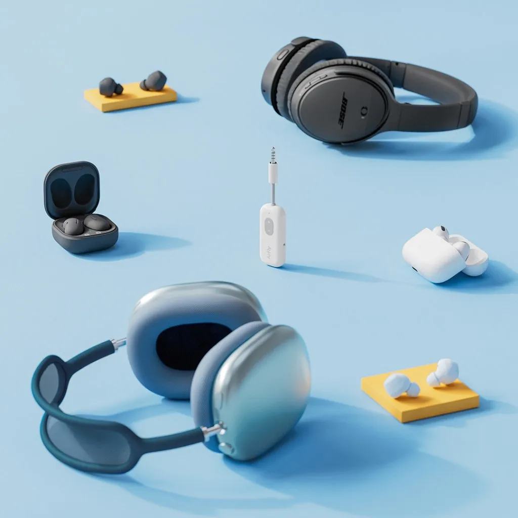 Twelve South AirFly SE-enhet för trådlös anslutning av hörlurar till hörlursuttag, perfekt för flygplan eller gymutrustning.