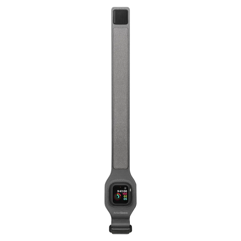 Twelve South ActionSleeve för Apple Watch 41mm på en arm, ger säker, bekväm passform och enkel åtkomst under träningspasset.