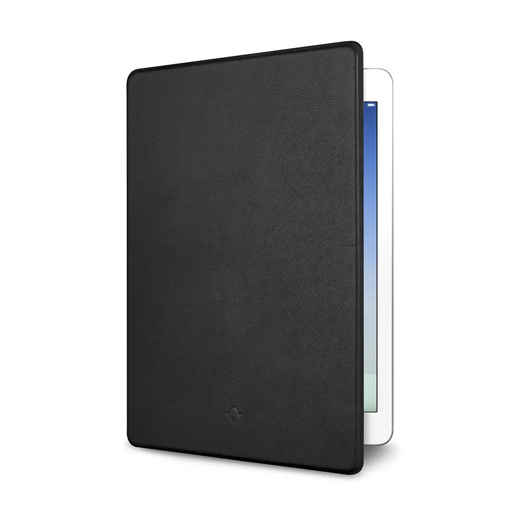 Lyxigt svart läderfodral Twelve South SurfacePad för iPad Air 2 med flervinkelstativ och skärmskydd.