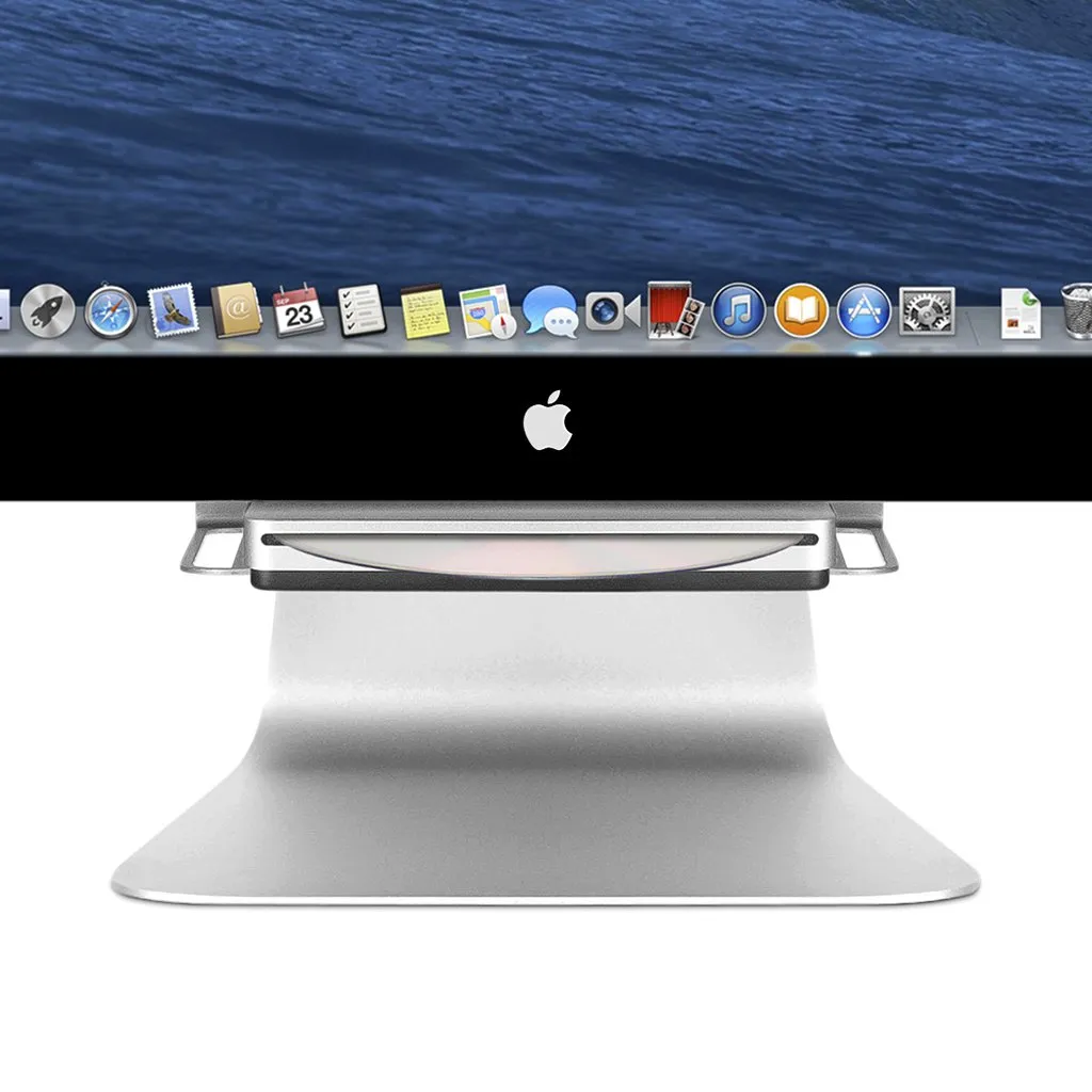 Snygg Twelve South BackPack 3 hylla på iMac, optimerar skrivbordsutrymmet och förvarar tekniktillbehör i en minimalistisk arbetsyta.