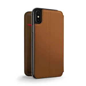 Twelve South SurfacePad konjakinruskea nahkainen läppäkotelo iPhone XR:lle, korttipaikalla ja tikatulla kannella
