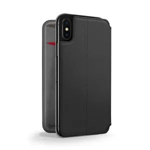Twelve South SurfacePad Folio-Case aus schwarzem Leder für iPhone XS Max mit Ziernähten und Kameraausschnitt