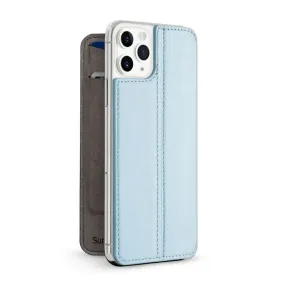 Twelve South vaaleansininen iPhone 11 Pro Max -lompakkokotelo nahkaisella läppäkannella, korttitaskulla ja kamera-aukolla