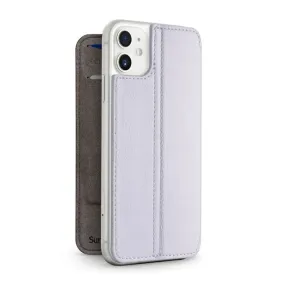 Twelve South SurfacePad iPhone 11 odinis dėklas-piniginė, usnio pilkos spalvos, su kortelės skyreliu ir siūtu atverčiamu dizainu
