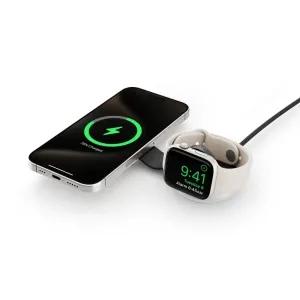 Twelve South Butterfly™ -matkalaturi, jossa iPhone ja Apple Watch taitettavassa MagSafe-lataustelineessä