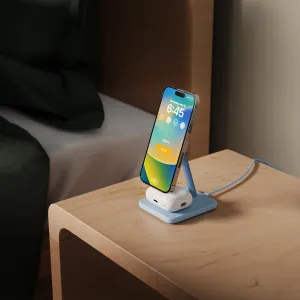 Twelve South HiRise 2 Deluxe -langaton latausteline, joka pitää iPhonen pystyasennossa yöpöydällä
