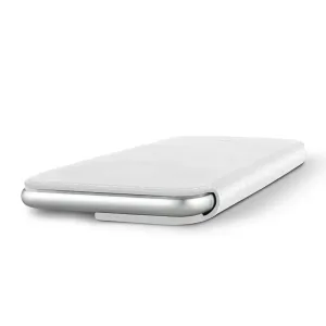 Twelve South SurfacePad white leather folio case for iPhone 6/6s Plus, with phone partially inserted