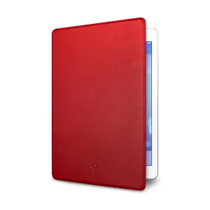 Twelve South SurfacePad folioetui i rødt læder til iPad Air 2, vist åbent med tabletten delvist indsat