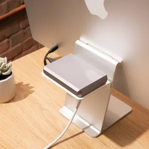 Twelve South BackPack 4 rear shelf on iMac M1 with hidden storage for a hard drive or USB-C hub