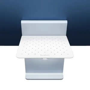 Twelve South BackPack 4 mountable shelf on iMac M1, silver perforated hidden storage for accessories