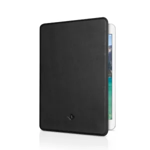 Twelve South SurfacePad -nahkakuori iPad mini 5:lle, kuvassa ohut musta läpällinen kotelo pyöristetyillä kulmilla.