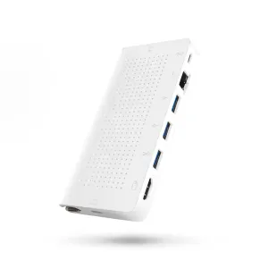 Twelve South StayGo USB-C-hub i hvitt, viser kompakt utvidelse med åtte porter og sidemonterte tilkoblinger