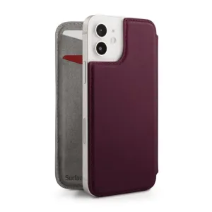 Twelve South SurfacePad -nahkainen lompakkokotelo iPhone 12 Mini -puhelimelle, luumunvärinen, korttipaikalla ja kamera-aukolla