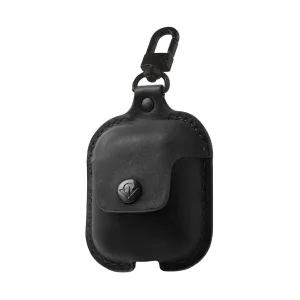 Twelve South AirSnap musta nahkainen AirPods-kotelo kääntyvällä klipsillä, nepparikiinnityksellä ja tikatuilla reunoilla