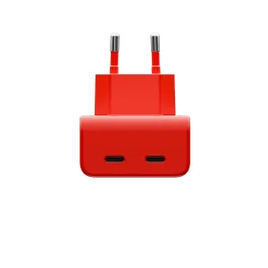 Twelve South PlugBug 50 W USB-C-laturi punaisena, kaksipiikkisellä pistokkeella ja kahdella USB-C-portilla