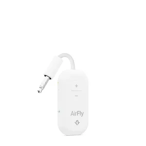 Twelve South AirFly Pro 2 Deluxe valkoinen langaton äänisovitin punotulla kaapelilla, painikkeilla ja 3,5 mm:n liittimellä