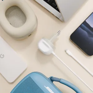 Twelve South PowerCord USB-C-laturi integroidulla EU-pistokkeella, valkoinen punottu 1,2 m:n kaapeli
