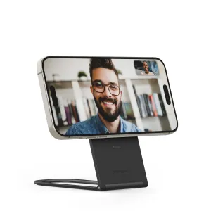 Soporte para teléfono Twelve South Curve Nano que sostiene un smartphone en orientación horizontal para videollamadas
