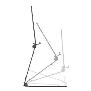 Twelve South Curve Mini sammenklappeligt tabletstativ i skifergrå, vist åbent i flere justerbare vinkler