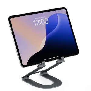 Twelve South Curve Mini foldbart tabletstativ med justerbart design i aluminium, der holder en iPad i liggende format