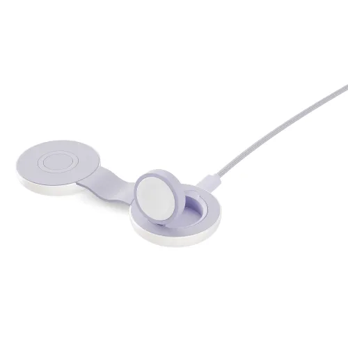 Twelve South butterFly SE vikbar dubbel magnetisk laddare med flätad kabel, visad som ett kompakt stativ