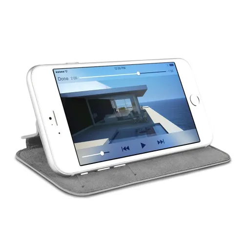 Twelve South SurfacePad -nahkainen foliokotelo telineellä iPhone 6/6s Plus -puhelimelle, kuvassa valkoisena