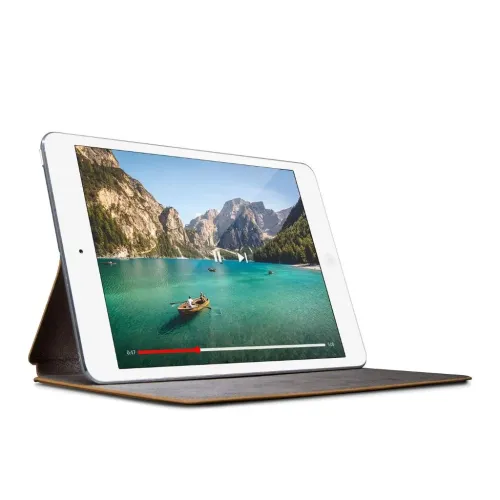 Twelve South surfacePad leather cover for iPad mini 5 in hands-free landscape stand mode