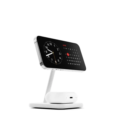 Twelve South HiRise 2 Deluxe belaidžio įkrovimo stovas su reguliuojamu kampu, skirtas iPhone ir AirPods, baltas