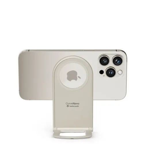 Twelve South Curve Nano magnetinis telefono stovas, laikantis išmanųjį telefoną, sulankstytas ant stalviršio