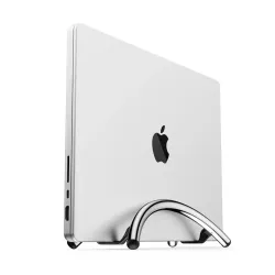 Twelve South BookArc Flex vertical stand in Chrome, showcasing its sleek design for MacBook and laptop organization on a desk.