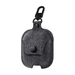 Twelve South AirSnap Twill AirPods case in Smoke Dark Gray with metal clip and charging cut-out for easy access and protection.